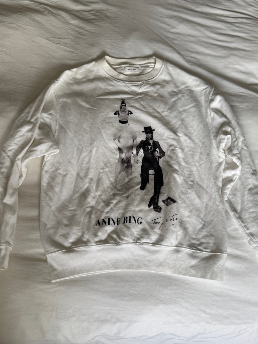 Anine Bing White Graphic Crewneck with Black Photo Print